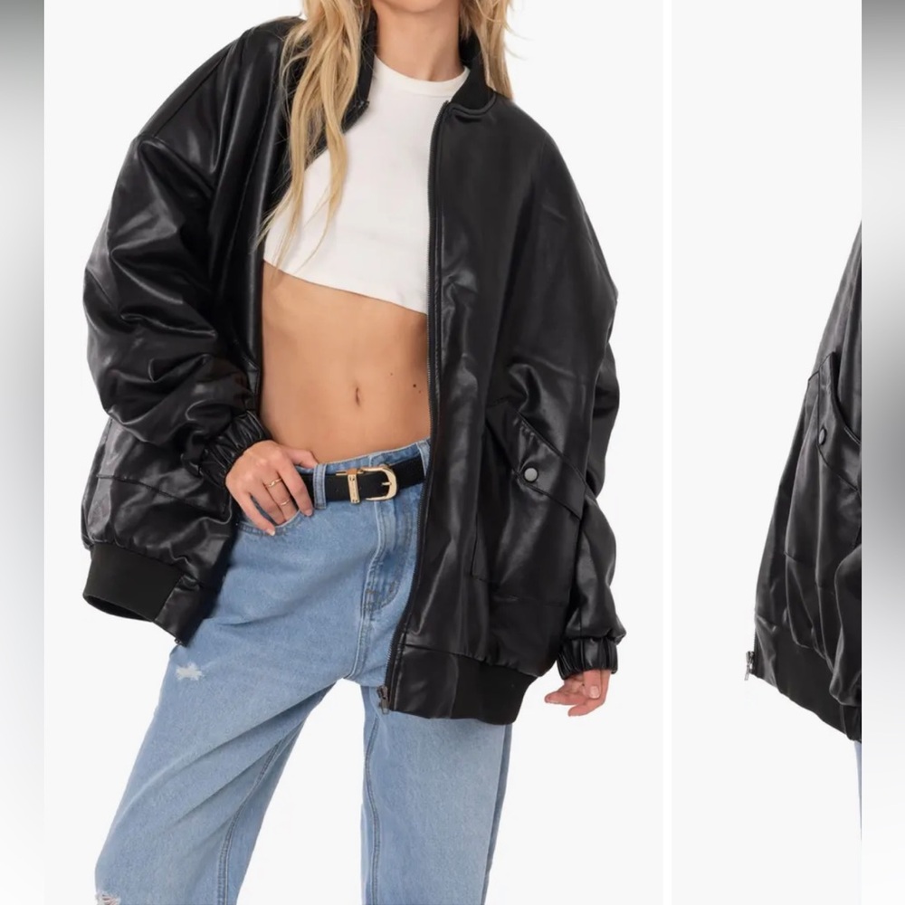 Oversize Faux Leather Bomber Jacket